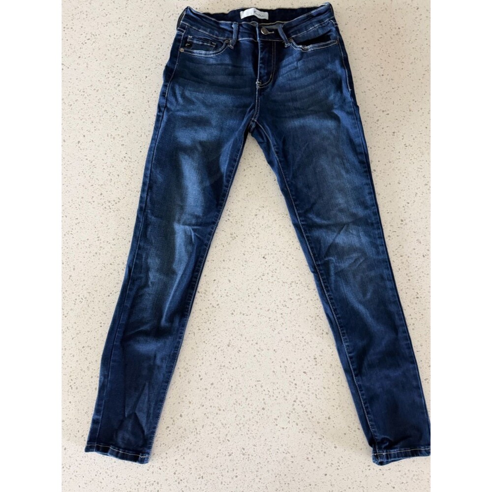 KanCan Dark Indigo Skinny Jeans with Tan Stitching 7 / 27"